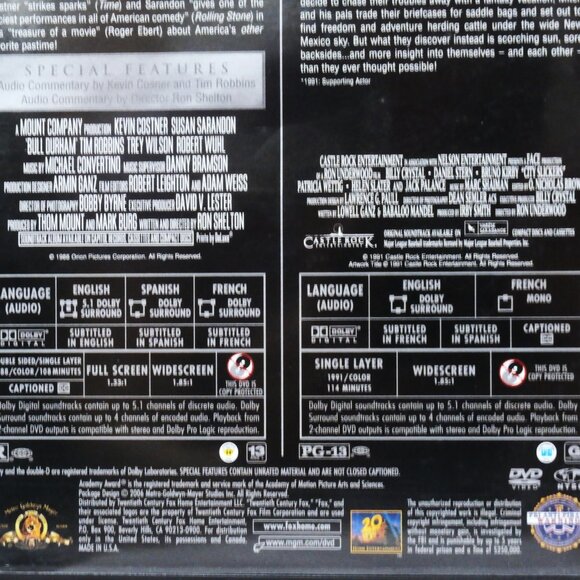 Double Feature BULL DURHAM & CITY SLICKERS DVD 2-Disc Set, Kevin Costner, Susan - Picture 4 of 5